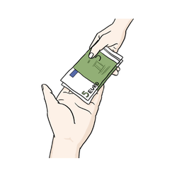 Grafik: Eine Hand legt Geldscheine in eine andere Handfläche.